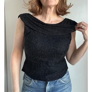 Vintage Y2K Womens Fully Beaded Top Black Size M Formal Cocktail Party